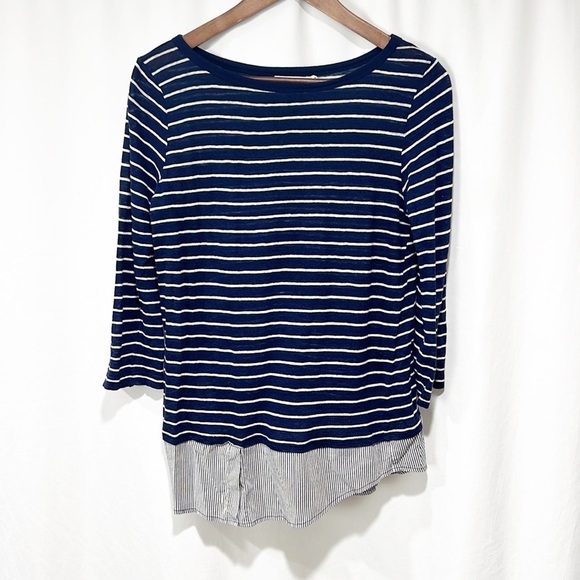 Anthropologie Bailey 44 Linen Top Blue White Striped Lightweight Shirttail Large - Picture 7 of 8